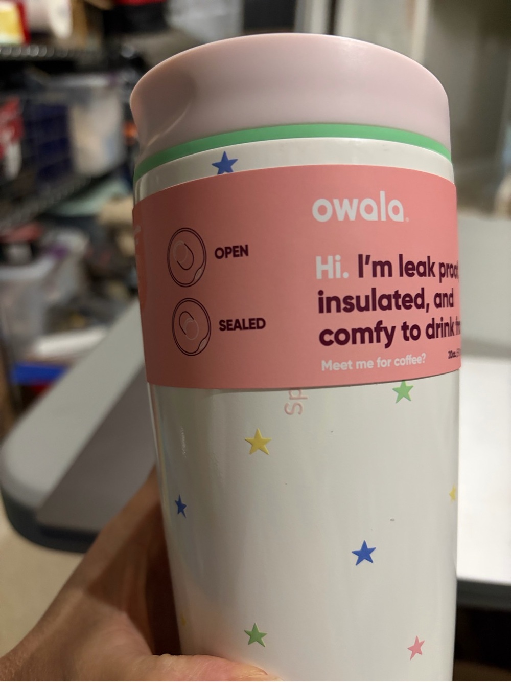 Owala 20oz SmoothSip Slider Birthday Bash “Give Me the Tea” w/Ceramic interior - Picture 2 of 4